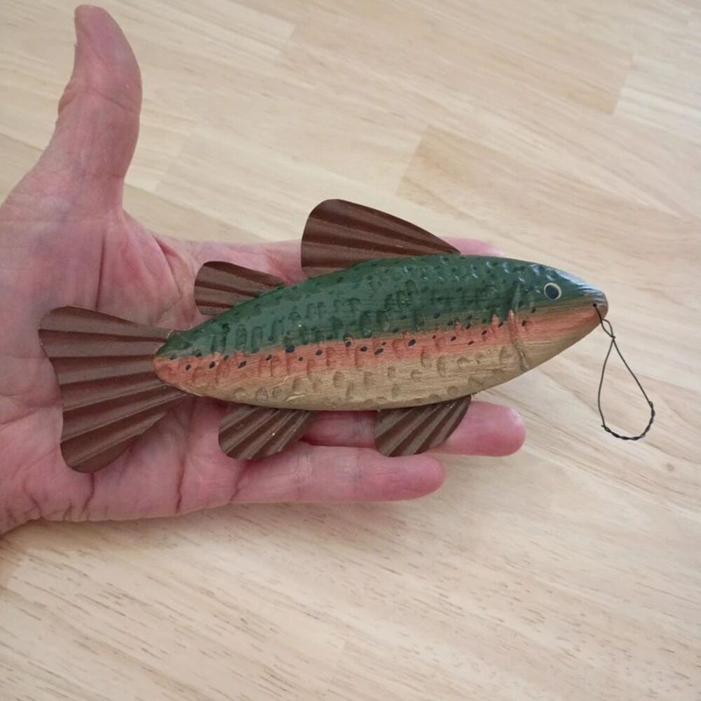 Wooden Carved Fish Bait Folk Art 7" Trout Decoy Ornament Figurine